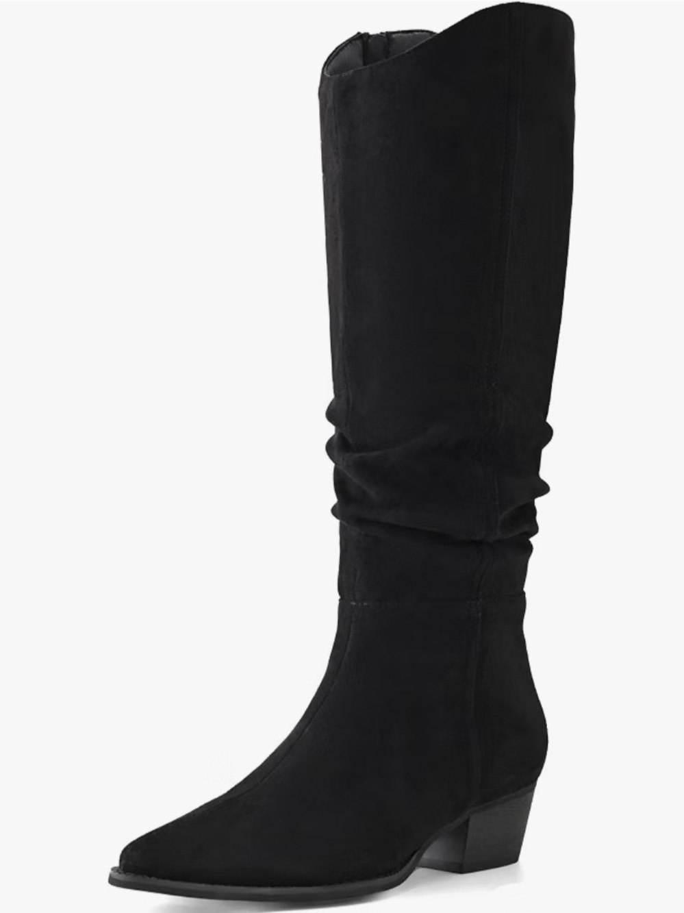 Tall Black Suede Slouch Knee-High Boot